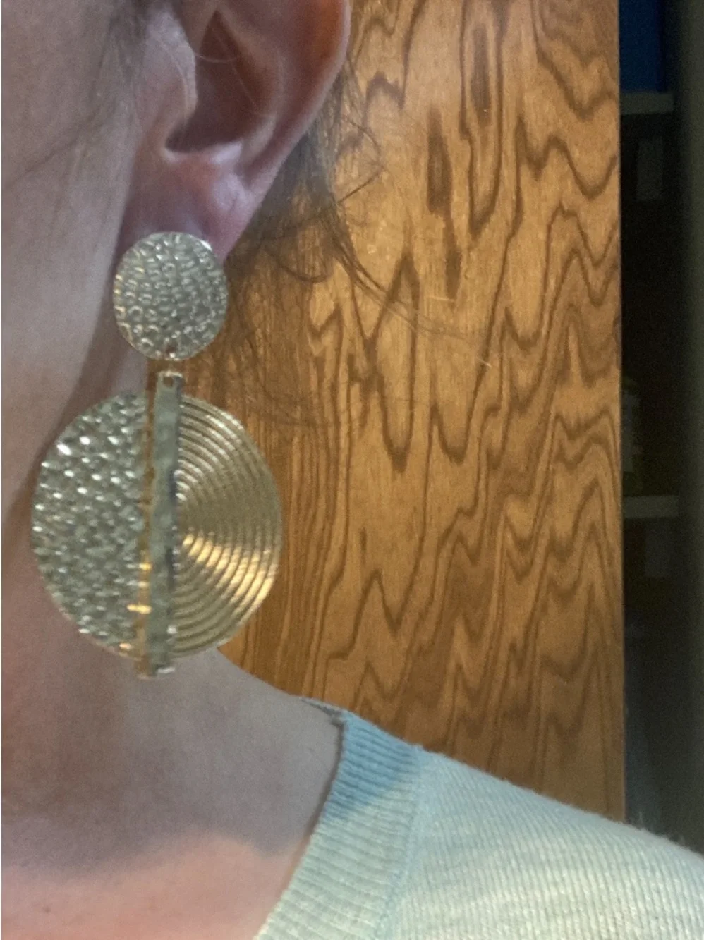 Large gold toned statement dangle earrings